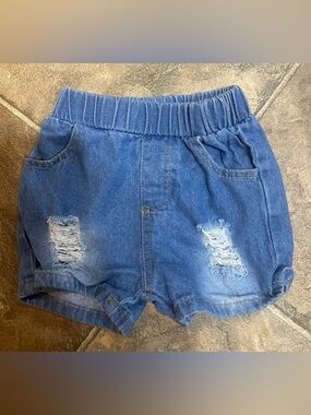 Kids Blue Distressed Denim Shorts with Elastic Waist